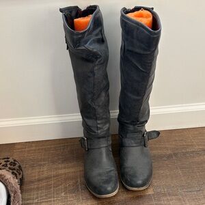 Black Knee-High Boots with Buckle